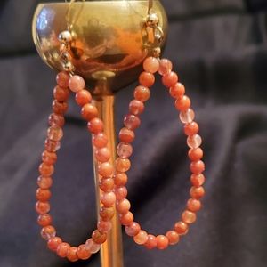 Carnelian Gemstone Bead, silver tone, earrings.